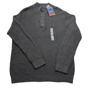 NWT Croft & Barrow Men's XL Gray Chunky Knit Henley Cardigan Sweater 100% Cotton